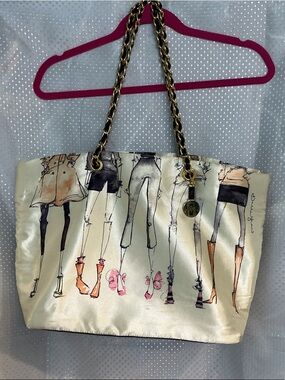 DSW Cream Tote with Fashion Illustration and Gold Chain Handles